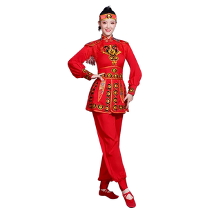 打鼓舞演出服装女新款中国风喜庆腰鼓民族舞舞狮秧歌扇子舞蹈服装