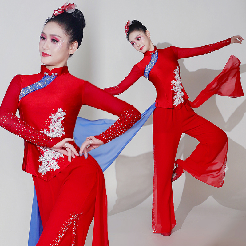胶州秧歌舞蹈服女修身显瘦喜庆广场舞套装扇子伞舞腰鼓表演服装-封面