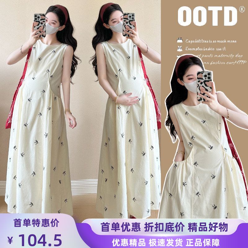 新品蝴蝶结孕妇连衣裙刺绣夏季