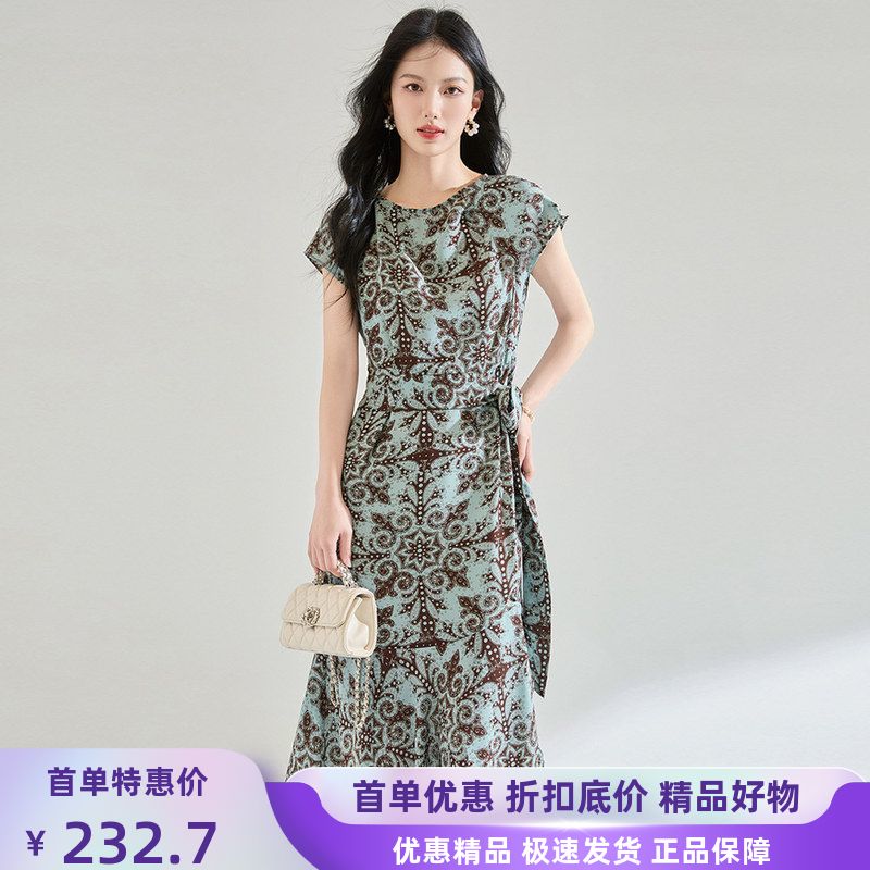 夏季新款法式气质碎花印花收腰