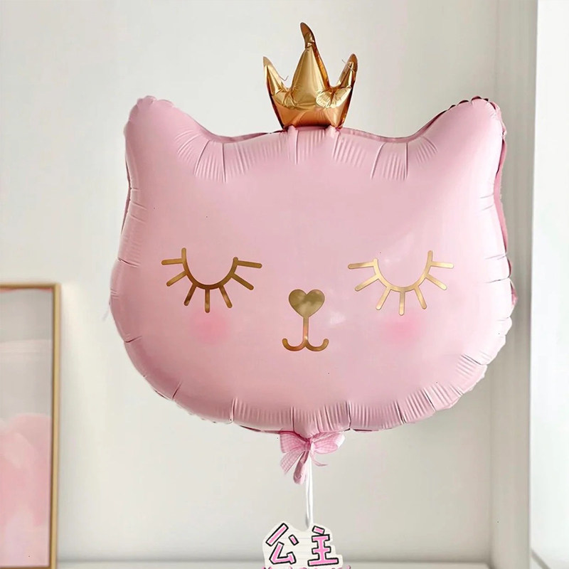 皇冠猫咪粉色主题气球生日布置场景装饰品汽球黑小猫背景墙派对