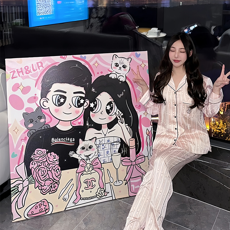 星蝶公主订婚结婚情侣生日礼物摆件漫画卡通人物画风定制手绘图