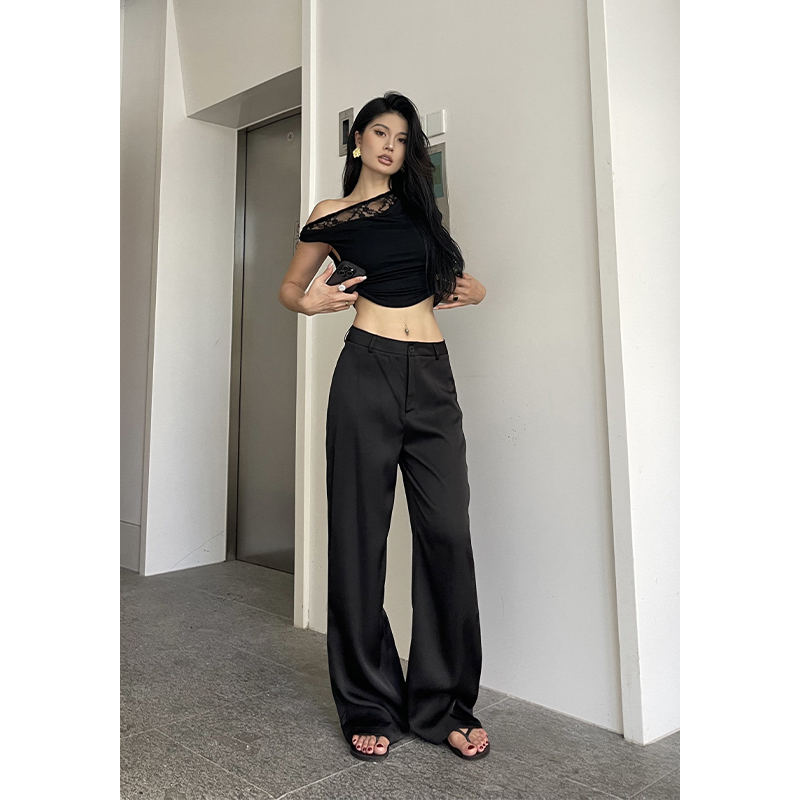 井也高腰直筒休闲裤女
