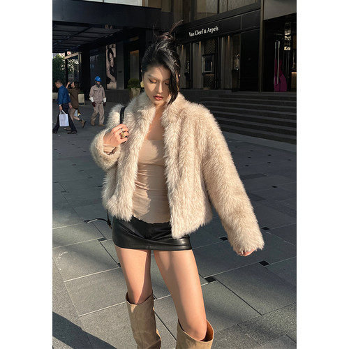直筒长袖仿皮草毛外套女冬
