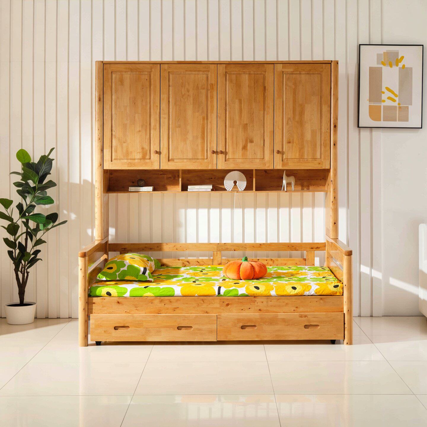 柏木衣柜床小户型卧室家用下床上柜儿童床套装多功能床柜一体组合