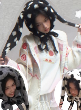 daytoday日常研究所 生日快乐 波点羊羔毛兔耳可爱蝴蝶结帽