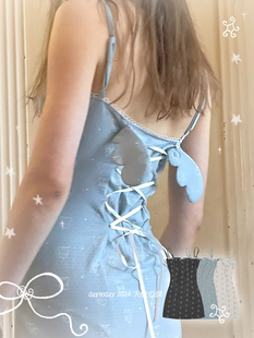 daytoday日常研究所天使 泪可爱小熊波点印花翅膀绑带吊带连衣裙