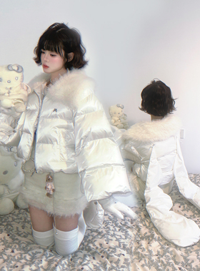 daytoday日常研究所荒诞花园天使翅膀可拆卸毛领短款棉衣外套