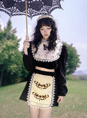 daytoday日常研究所童话公园复古蝴蝶可爱昭和小兔印花蕾丝短半裙