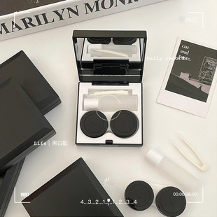 极简黑白 方形简约冷淡风美瞳盒INS日系光面潮系隐形眼镜伴侣盒