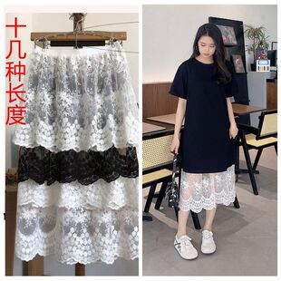 蕾丝棉线刺绣半身裙内衬防走光叠穿防静电短中长款打底裙内搭