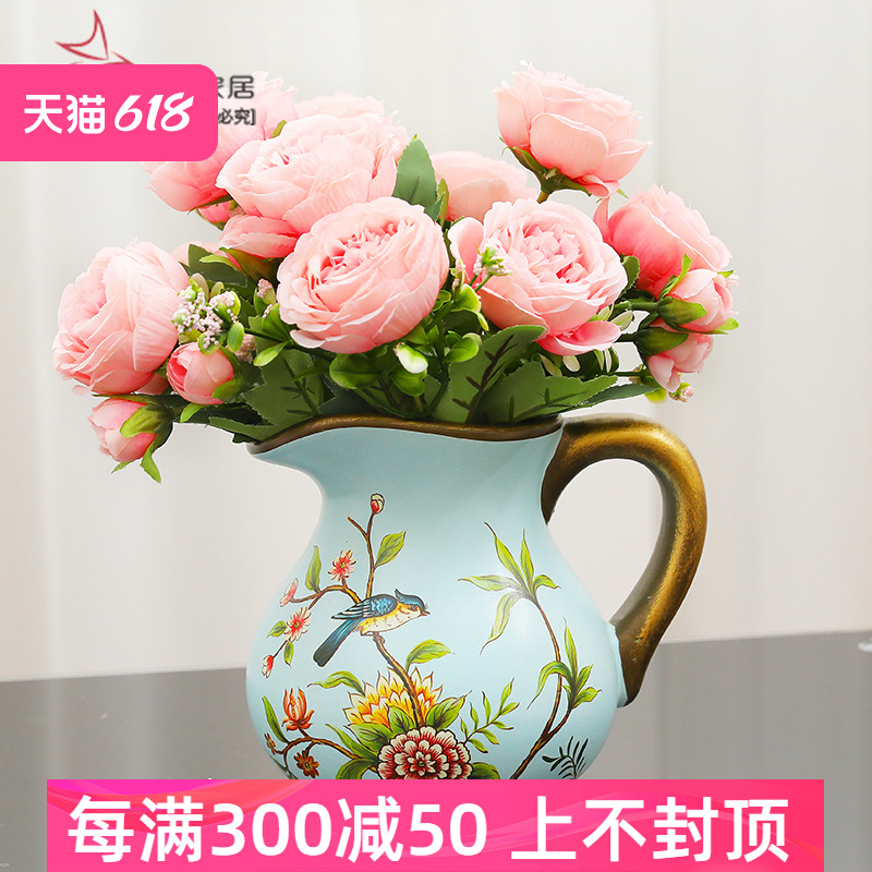 美式花瓶摆件家居装饰品插花干花仿真花客厅玄关茶几欧式陶瓷花器