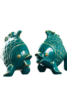 高档陶瓷情侣鱼饰品摆件