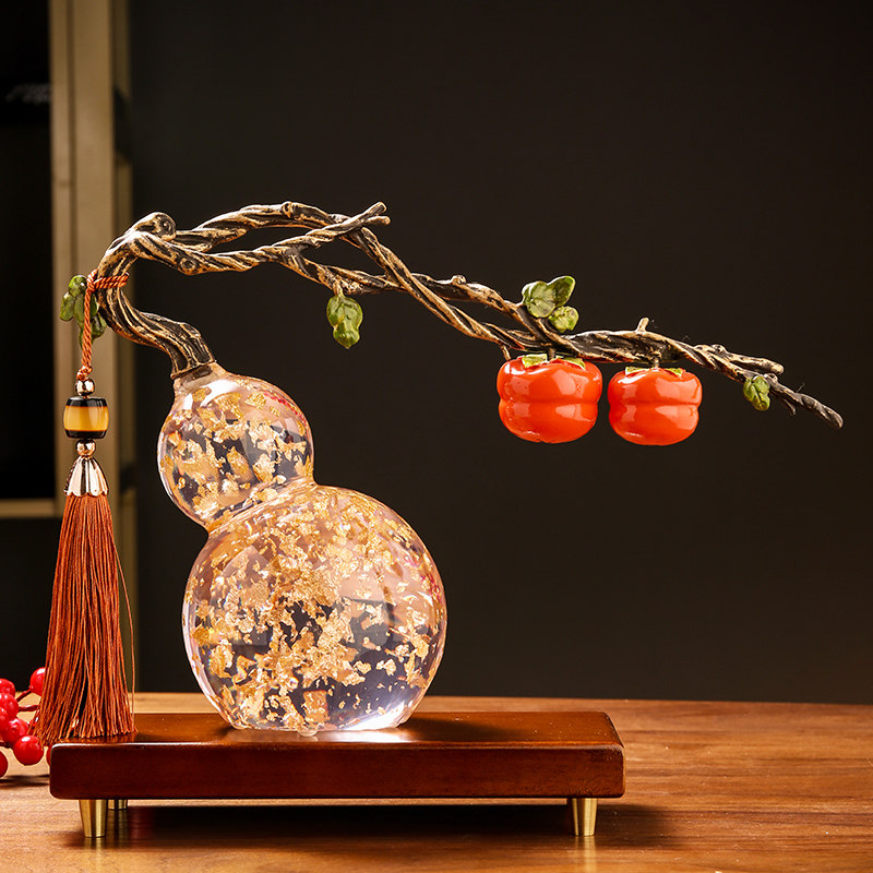 柿柿如意新中式葫芦摆件客厅电视柜酒柜办公室装饰品乔迁新居礼品