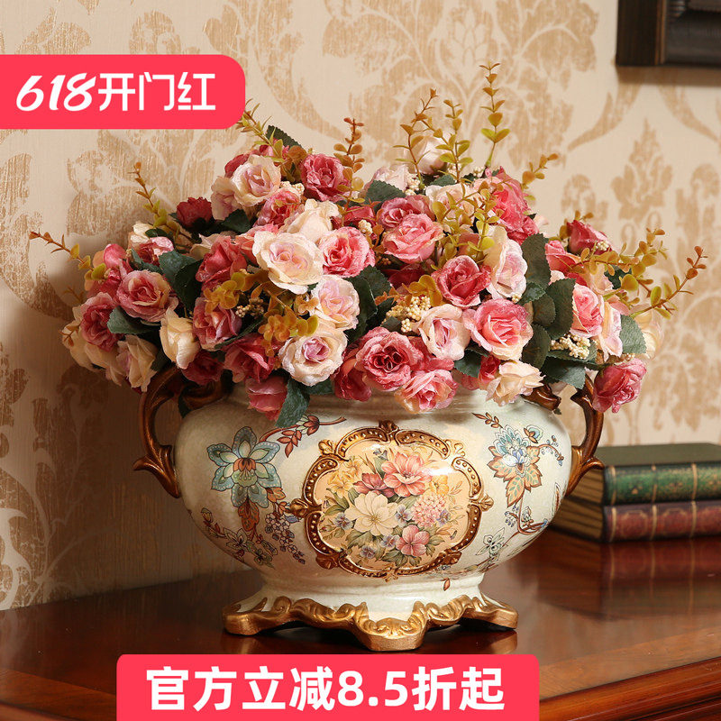 欧式装饰品陶瓷花盆复古花瓶餐桌摆件客厅插花花艺摆设创意工艺品