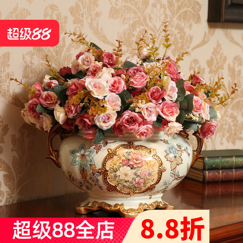 欧式装饰品陶瓷花盆复古花瓶餐桌摆件客厅插花花艺摆设创意工艺品