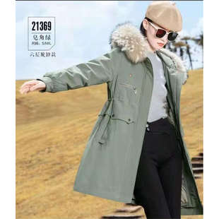 2025年新款羽绒服女中长脱卸可收腰调节款九成品外壳不含毛领