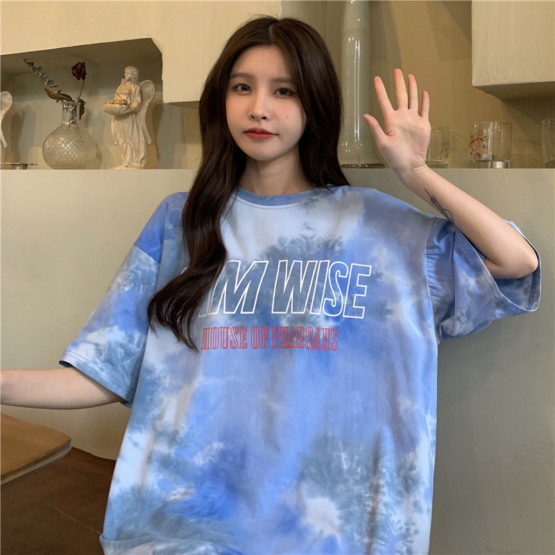 Real price ~ summer new tie dye short sleeve letter T-shirt for women