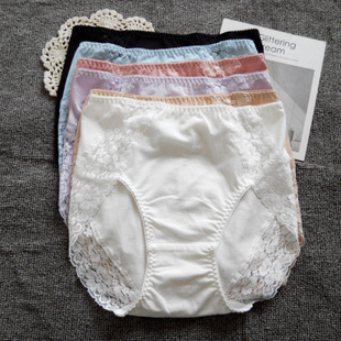 日单外贸出口日本女士纯棉内裤 胖mm 白色肤色高腰包臀无痕蕾丝大码