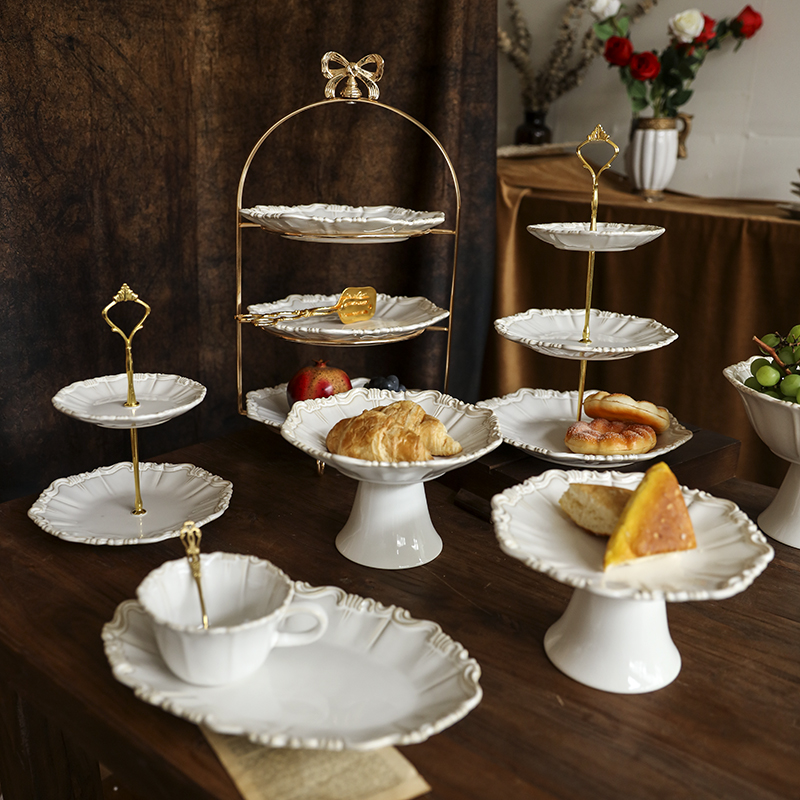 陶瓷法式浮雕甜品盘多层水果盘