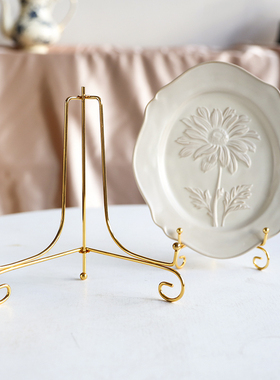 盘子支架金属盘架大号展示架铁艺支撑摆件挂盘茶饼陈列架相框底座