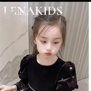 女童复古丝绒连衣裙春秋冬2025新款儿童赫本风黑色公主裙气质礼服