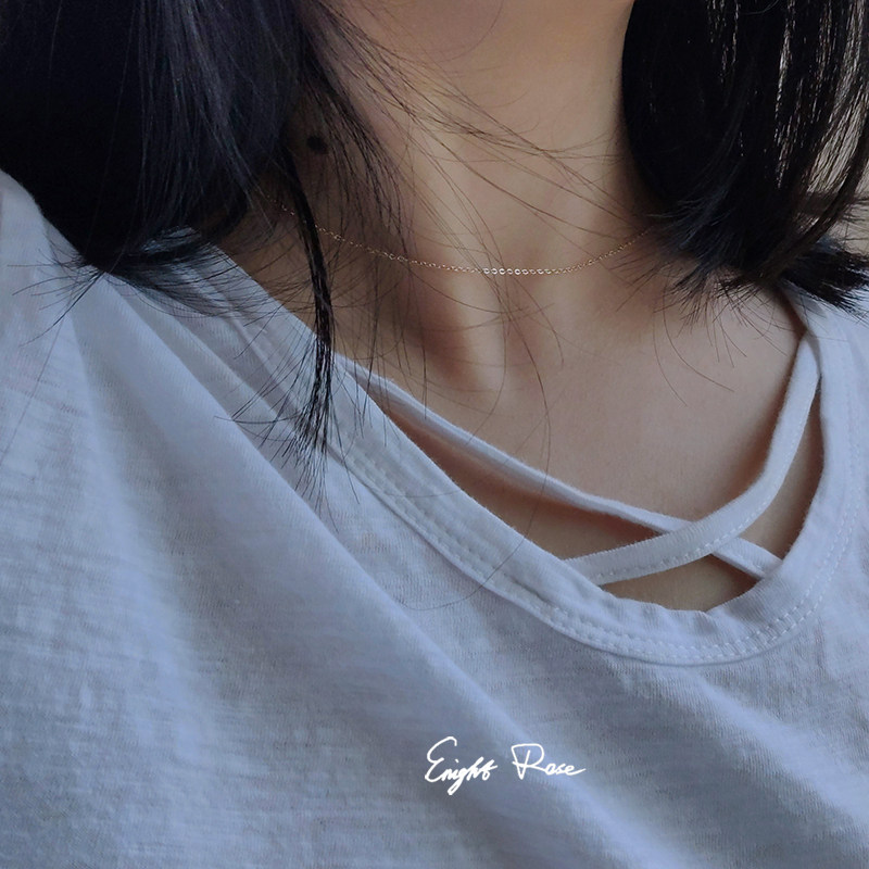 可水洗不掉色！14K包金极细项链女裸链简约纯银锁骨链choker颈链 - 如意玫瑰 ENIGHT ROSE出品