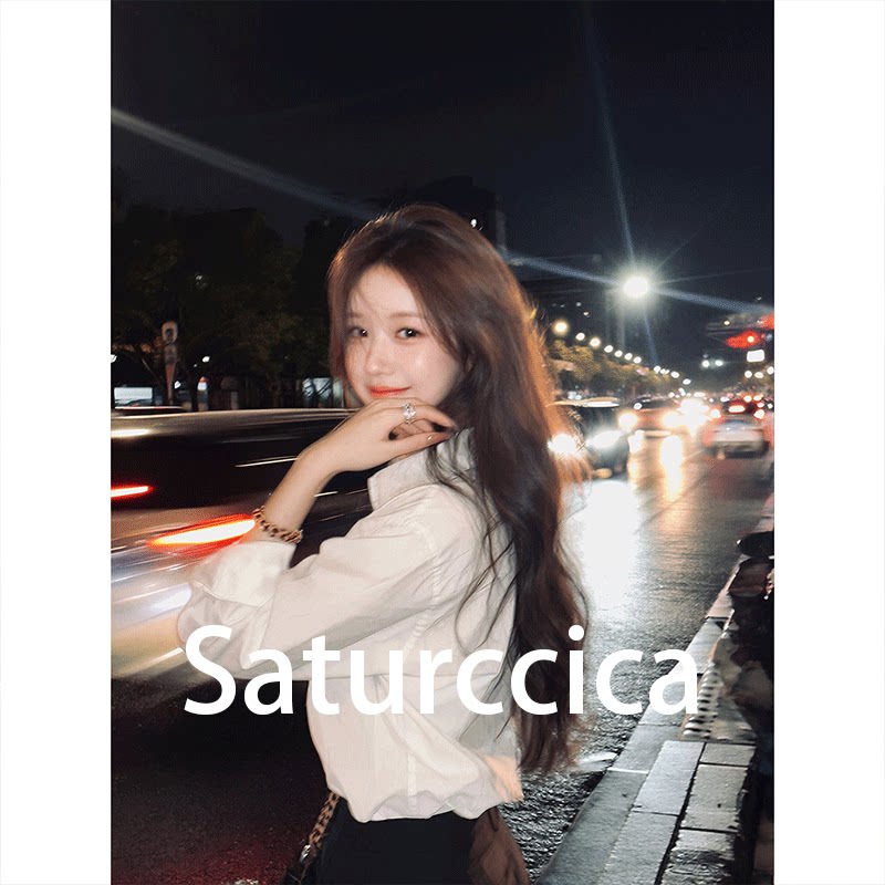 Saturccica轻奢白色衬衫女秋新