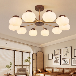 棉花卧室灯 客厅灯北欧复古奶油吊灯实木艺中古风餐厅灯具2025新款