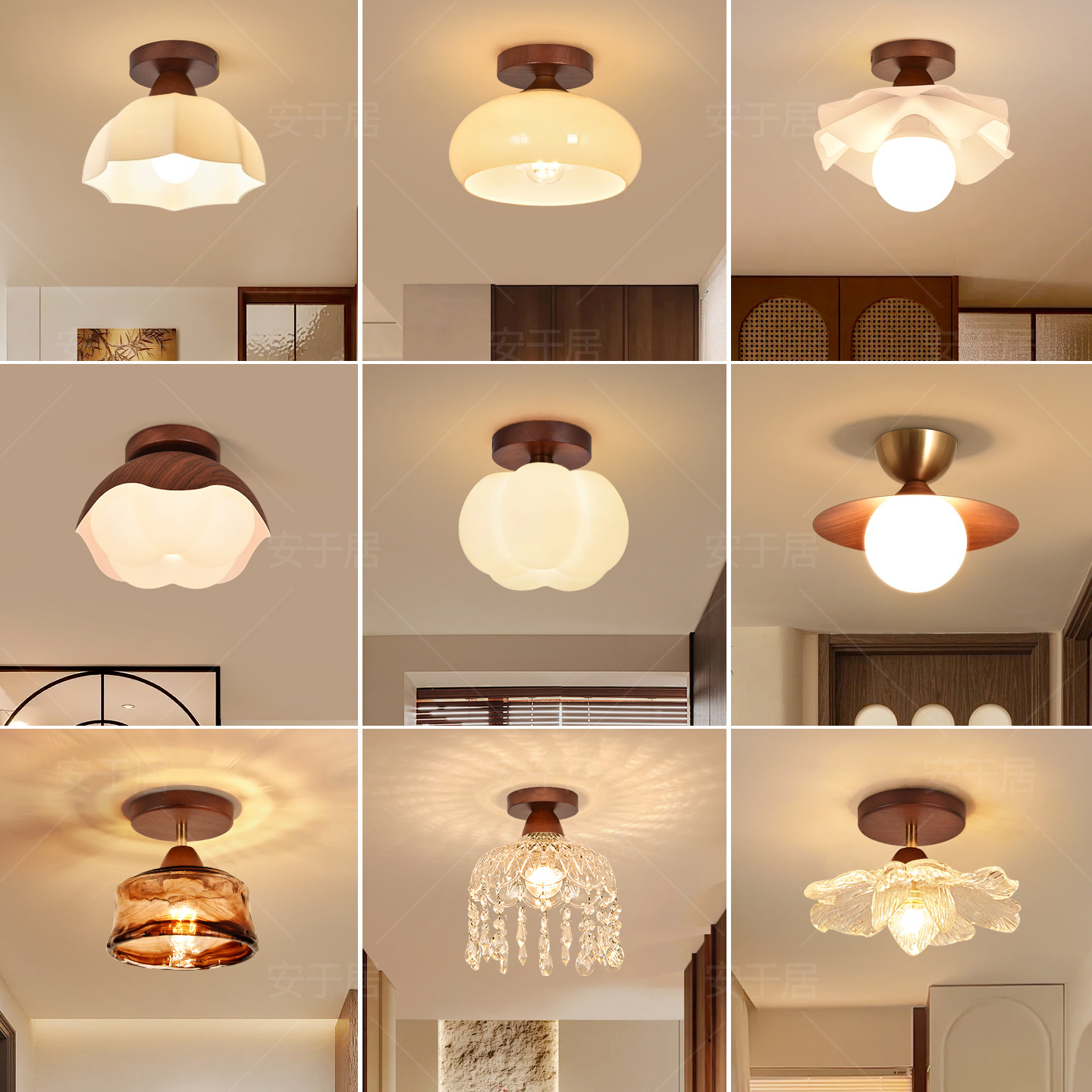 过道灯北欧复古实木阳台走廊灯卧室中古风花朵衣帽间玄关小吸顶灯,家装灯饰光源,厨卫/阳台/玄关/过道吸顶灯,淘宝优惠券,粉丝福利购,淘宝优惠卷