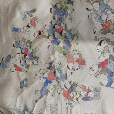 宋锦百子戏园图100%桑蚕丝 老宋锦织画布精美工艺真丝画面料