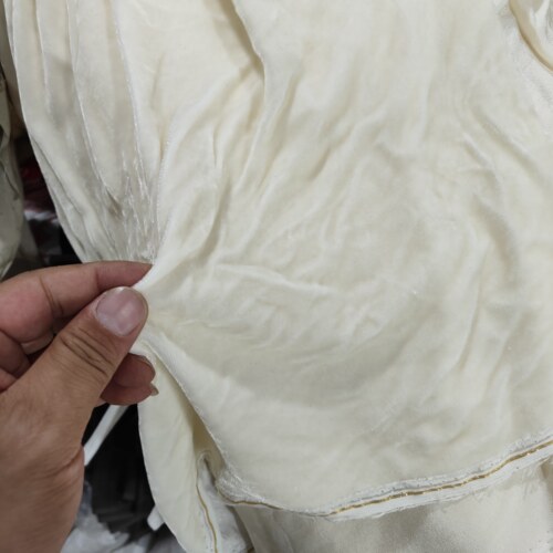 奶白色真丝绒连衣裙旗袍布料 宽幅140秋冬厚丝绒金标高货桑蚕丝料
