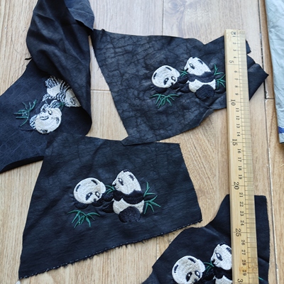 龟纹绣花熊猫小布片辅料配片 香云纱过泥真丝手工DIY配料真丝片