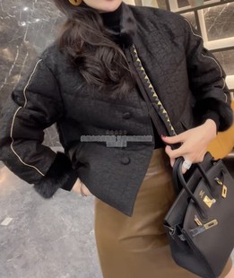 拼水貂毛中式 时尚 香云纱鹅绒服外套轻奢保暖棉服 新款 欧货2025冬季