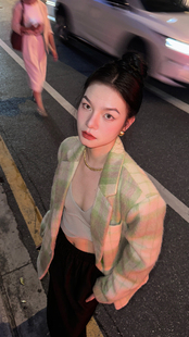 呢子西装 高级感绿色短款 毛呢外 羊毛大衣女秋冬2025年新款 蒋哇塞