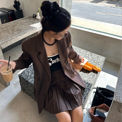 深棕色西装外套美式复古高级西服