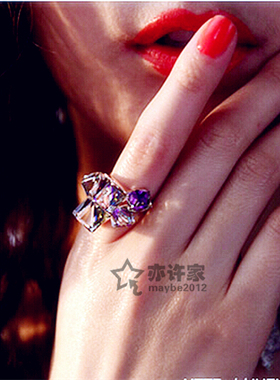 韩国幻彩水晶几何方块食指饰品