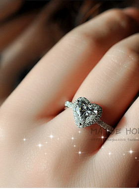 韩国饰品镀18k白金心形婚戒