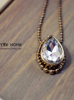 欧美饰品玻璃宝石复古水滴短项链
