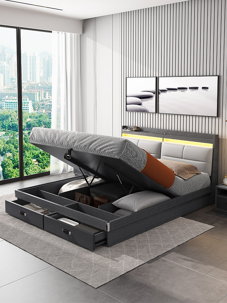 say bed light luxury modern simple 1 8 meters double high box storage bed Nordic 1 5 meters air pressure storage bed master bedroom