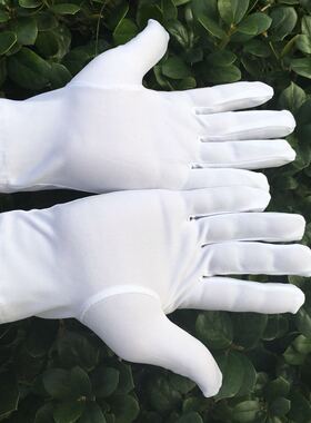 白色三筋涤纶棉文玩演出薄礼仪工作业接待检阅表演珠宝盘珠手套