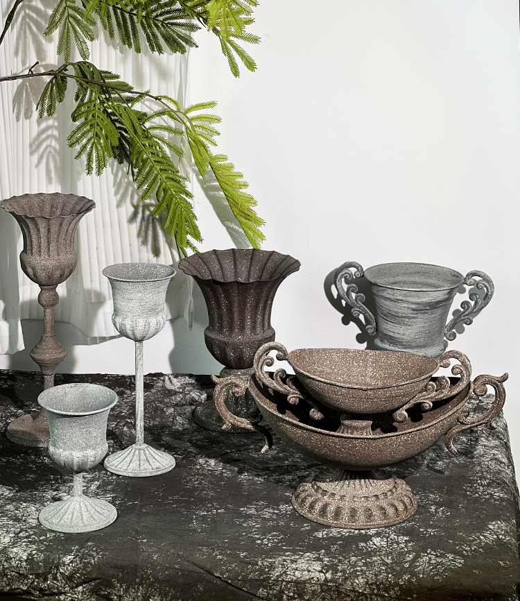 复古庄园做旧金属餐桌宴会展厅花器造型摆件花翁烛台装饰花店包邮