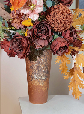 美拉德色系陶瓷花瓶鲜花仿真花花瓶咖啡厅餐厅橱窗展示高矮套装