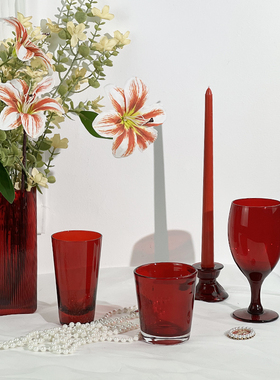 传统国风中式婚礼玻璃水杯正红色高脚杯龙年婚礼礼物中古外贸瑕疵