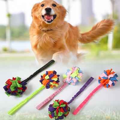 涤纶毛绒球慢食互动狗球玩具plush dog toy bungee dog tug toy