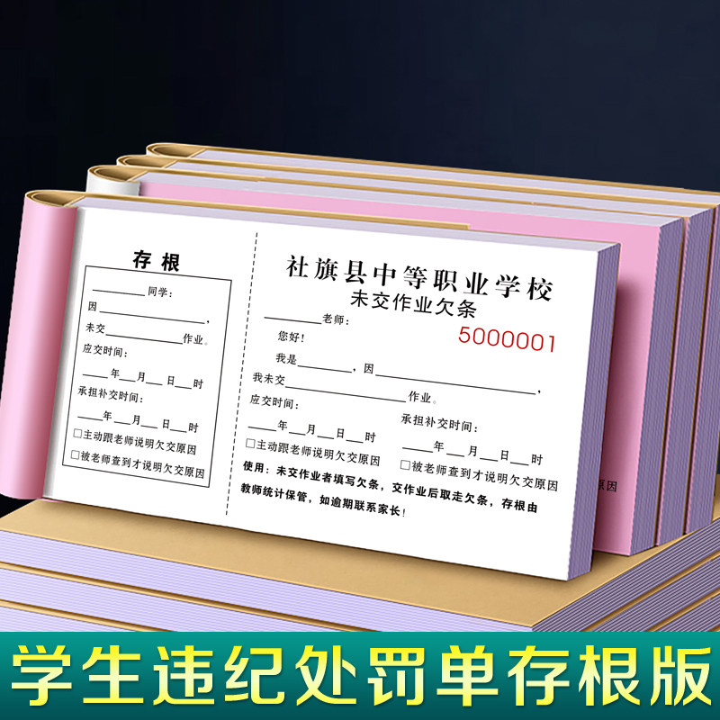 【学生违纪处罚单存根版】学员违反纪律欠条本学校奖罚奖惩理赔单