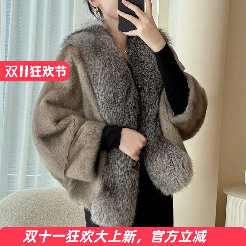 水貂皮大衣整貂皮草外套女貂毛海宁2026新款裘皮毛V领短款狐狸毛