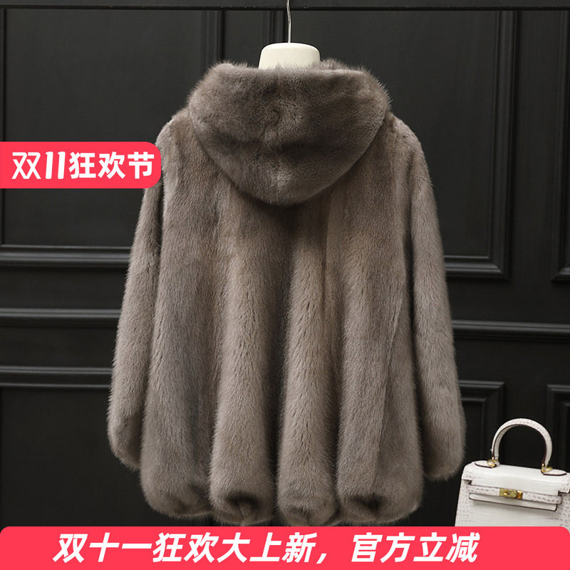 水貂皮女士整貂外套皮草时尚大衣