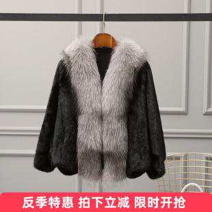 水貂皮大衣整貂皮草外套女貂毛海宁新款小母貂V领短款显瘦