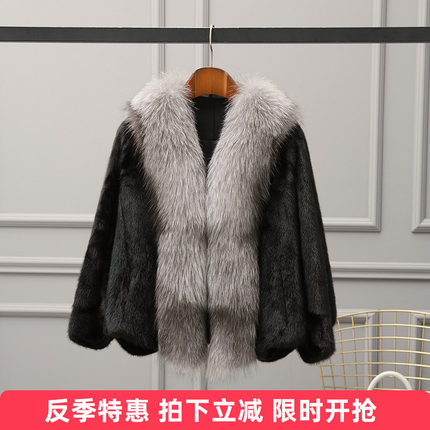 水貂皮大衣整貂皮草外套女貂毛海宁新款小母貂V领短款显瘦